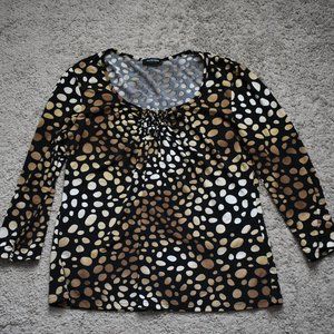 Spense- Black/Brown/Tan Polka Dotted Shirt Size L